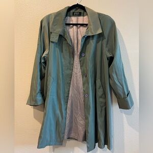 Vintage 90’s Steve by Searle green iridescent trench coat size 8 made in USA